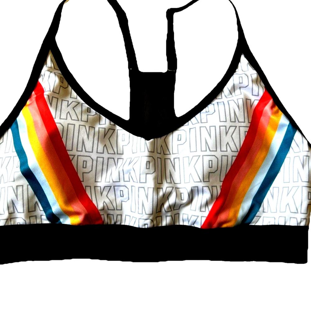 y2k Victoria's Secret Ultimate Sports Bra Rainbow Stripes Lightly Lined LARGE
